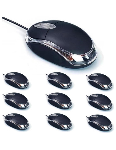 Paquete de 10 Ratones Ópticos USB Ergonómicos Guiheng Negro