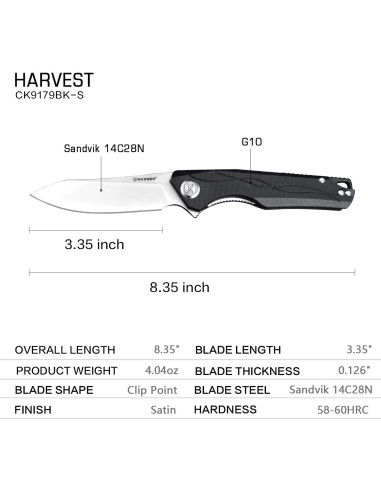 Cuchillo de bolsillo Harnds Harvest G10 21.2 cm Negro