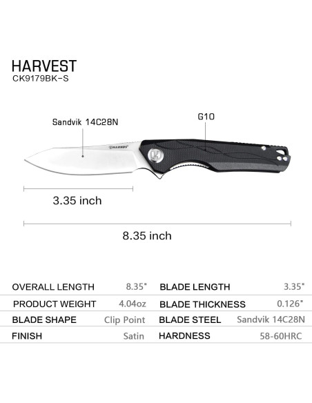 Cuchillo de bolsillo Harnds Harvest G10 21.2 cm Negro