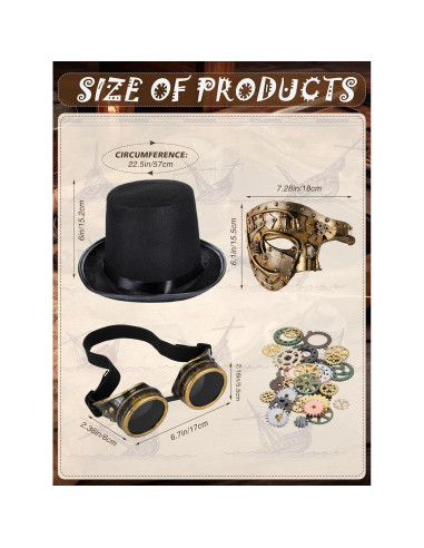 Conjunto de Disfraz Steampunk Libima para Hombre - Sombrero, Gafas y Más