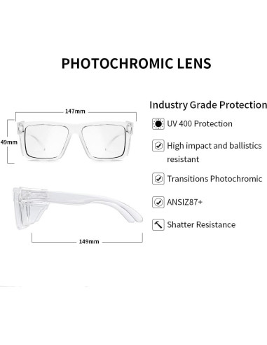 Gafas de Seguridad Fotoquímicas UV400 con Transición de Luz Azul