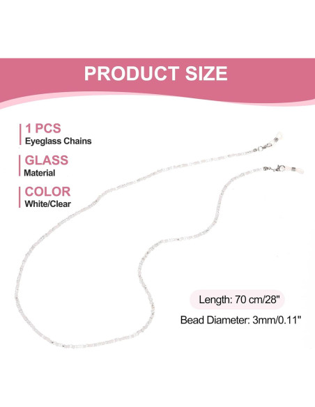 Cadena para Gafas uxcell de Perlas Ajustable 70 cm Blanca