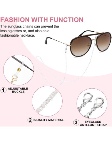 Cadena para Gafas uxcell de Perlas Ajustable 70 cm Blanca