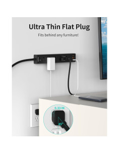 Regleta de Enchufes Plana HOPOW 1.83m 2 Paquete 5 Salidas 3 USB 2