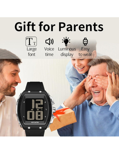 Reloj Digital que Habla Findtime para Hombres - Impermeable y LED
