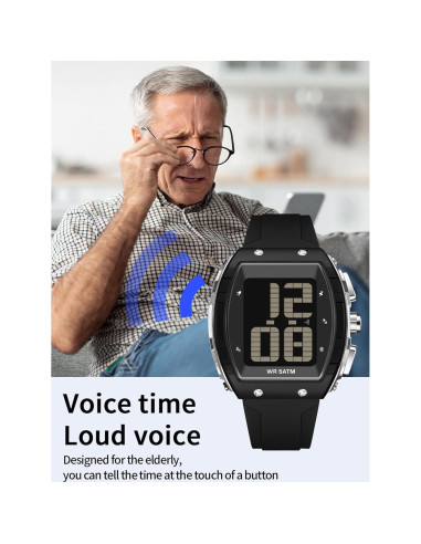 Reloj Digital que Habla Findtime para Hombres - Impermeable y LED