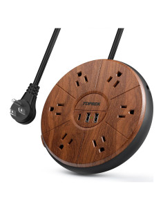 Regleta de alimentación TOPREK 6 tomas + 3 USB-C 20W madera