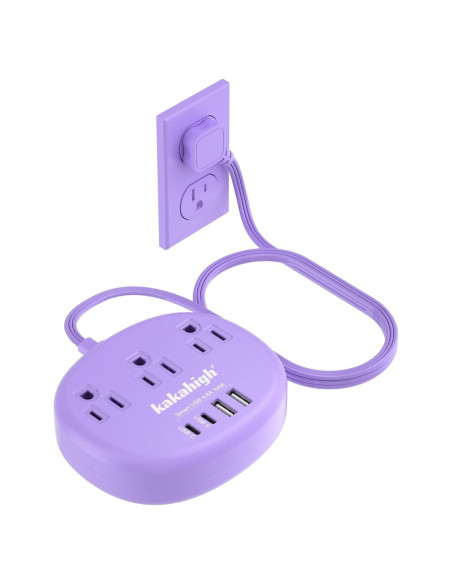 Cable de Extensión Kakahigh 1.52m Morado 3 Tomacorrientes 4 USB