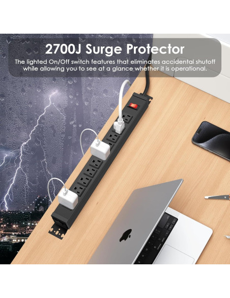 Regleta de Potencia JUNNUJ 10 Salidas 15A 2700J Montable 1.83m