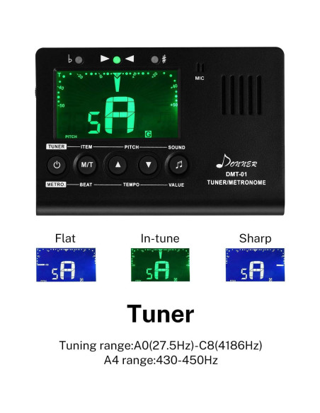 Afinador Metrónomo Digital Donner DMT-01 para Guitarra y Más