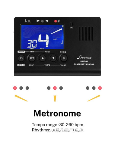 Afinador Metrónomo Digital Donner DMT-01 para Guitarra y Más
