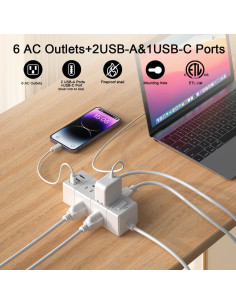 Regleta de Enchufes 6 Salidas y 3 USB Tcstei 1.52m Blanca 2