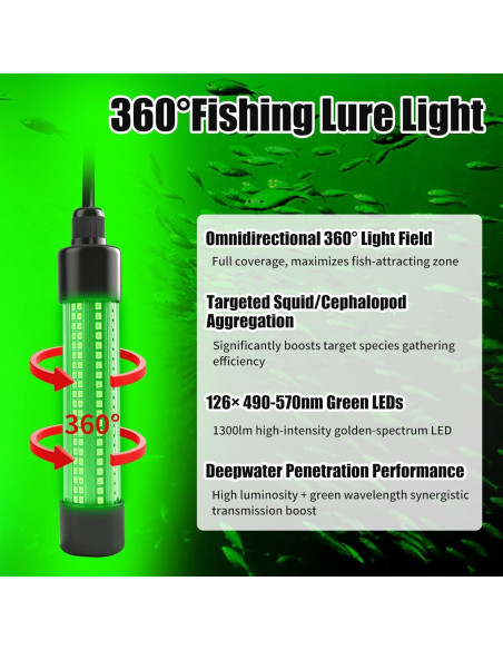 Luz de Pesca Submarina LED LEZZYRUCK 1300 Lúmenes 13W IP68