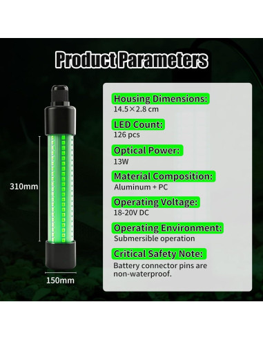 Luz de Pesca Submarina LED LEZZYRUCK 1300 Lúmenes 13W IP68