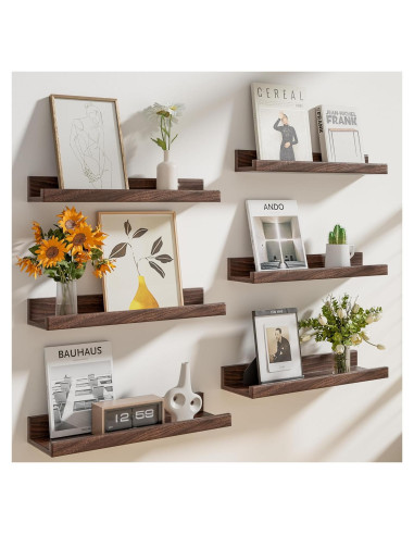 Juego de 6 estantes flotantes Heimlove 61 cm nogal para pared