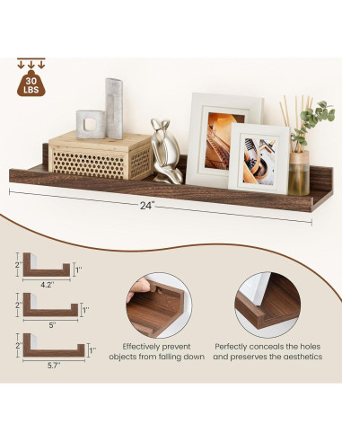 Juego de 6 estantes flotantes Heimlove 61 cm nogal para pared