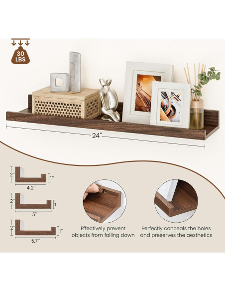 Juego de 6 estantes flotantes Heimlove 61 cm nogal para pared