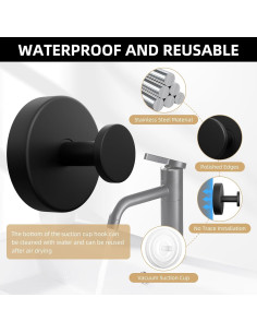 Ganchos de Ventosa FANYITY 4-Pack Negro 6.8 kg para Baño 2