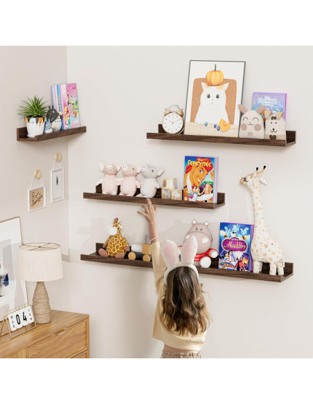 Juego de 6 estantes flotantes Heimlove 61 cm nogal para pared