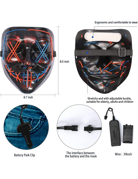 Máscara LED Halloween Max Fun + Guantes Brillantes