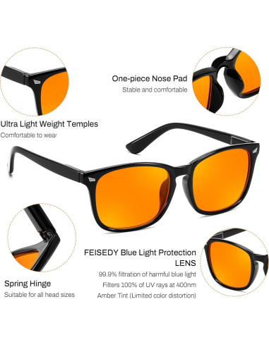Gafas Bloqueadoras de Luz Azul FEISEDY Ámbar para Hombre y Mujer
