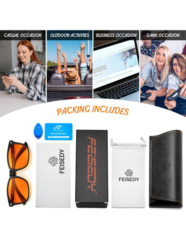 Gafas Bloqueadoras de Luz Azul FEISEDY Ámbar para Hombre y Mujer