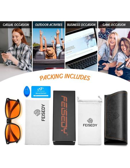 Gafas Bloqueadoras de Luz Azul FEISEDY Ámbar para Hombre y Mujer