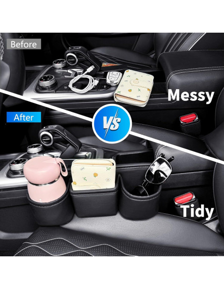 Caja de Almacenamiento LECART para Asiento de Coche con 2 Portavasos