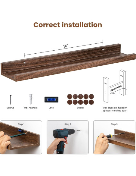 Juego de 6 estantes flotantes Heimlove 61 cm nogal para pared