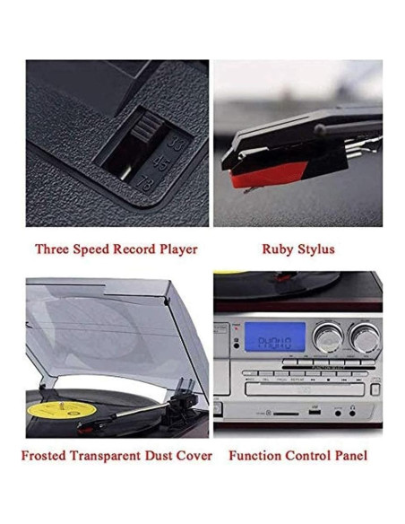 Gramófono Tocadiscos Bluetooth EHVYBDX 3 Velocidades FM USB