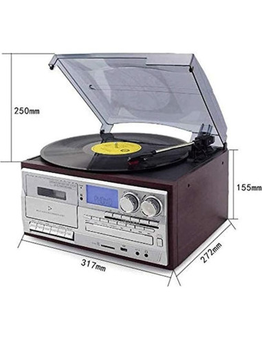 Gramófono Tocadiscos Bluetooth EHVYBDX 3 Velocidades FM USB