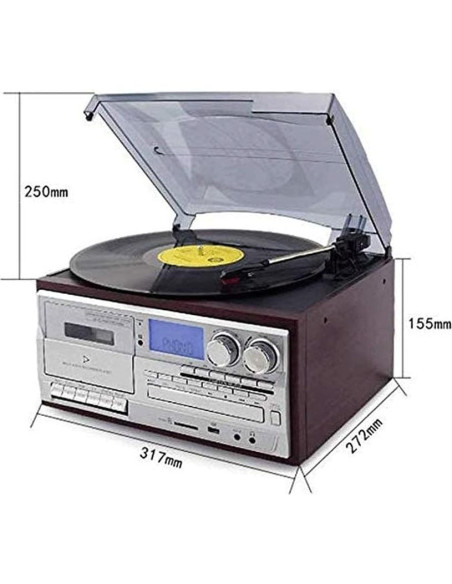 Gramófono Tocadiscos Bluetooth EHVYBDX 3 Velocidades FM USB