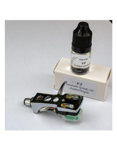 Cabezal de cromo con aguja elíptica AT VM95e y lubricante V2 Pro