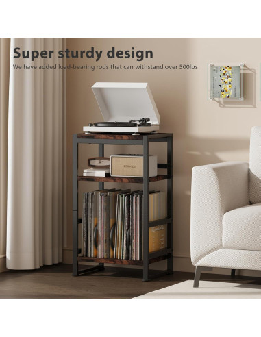 Soporte para Tocadiscos de Vinilo ZEXVIDA 71 cm Madera Rústica