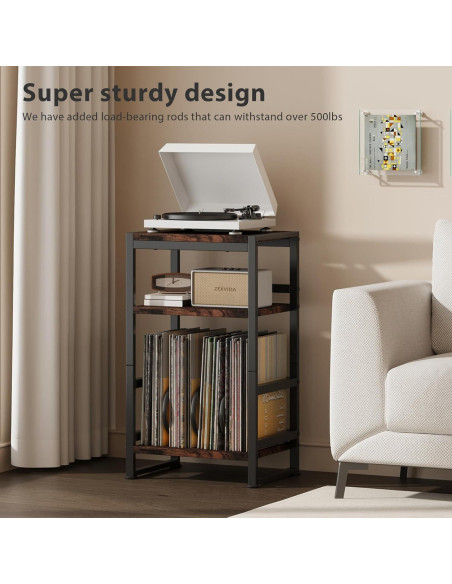 Soporte para Tocadiscos de Vinilo ZEXVIDA 71 cm Madera Rústica