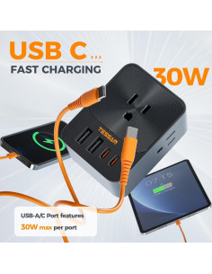 Cargador de pared TESSAN 30W con 3 salidas y 4 puertos USB 2