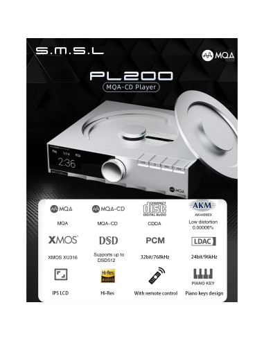 Reproductor de CD SMSL PL200 MQA con DAC AK4499EX Bluetooth 5.1