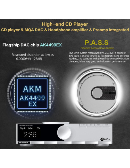 Reproductor de CD SMSL PL200 MQA con DAC AK4499EX Bluetooth 5.1