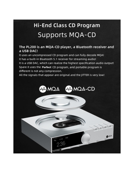 Reproductor de CD SMSL PL200 MQA con DAC AK4499EX Bluetooth 5.1