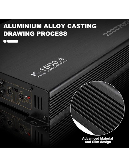 Amplificador de 4 Canales YaeCCC 2000W para Coche K-1500.4