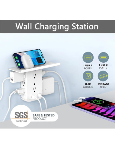 Estante de Pared LAGININE con Toma de Corriente 10 en 1