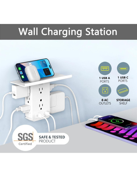 Estante de Pared LAGININE con Toma de Corriente 10 en 1