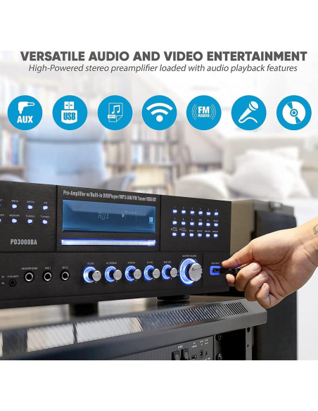 Amplificador Bluetooth Pyle PD3000BA 3000W 4 Canales con FM
