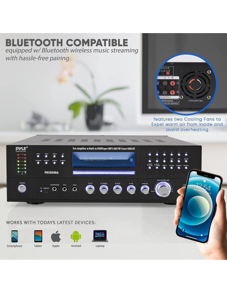 Amplificador Bluetooth Pyle PD3000BA 3000W 4 Canales con FM