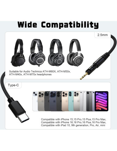 Cable de audio USB C a 2.5 mm Toxaoii 1.5 m para auriculares