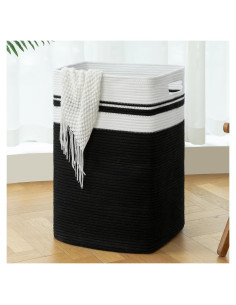 Cesto de Ropa Plegable OIAHOMY 91L Algodón Negro