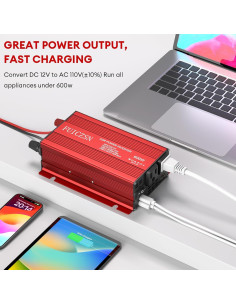 Inversor de Potencia de Coche 600W FUICZSN 12V a 110V AC 2