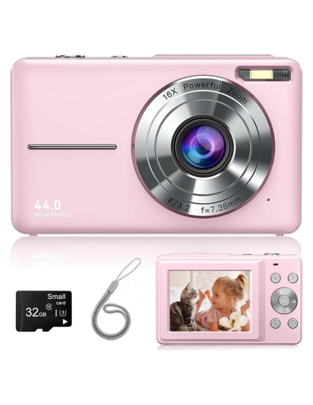 Cámara Digital Compacta Genérica 44MP Rosa con Zoom 16X