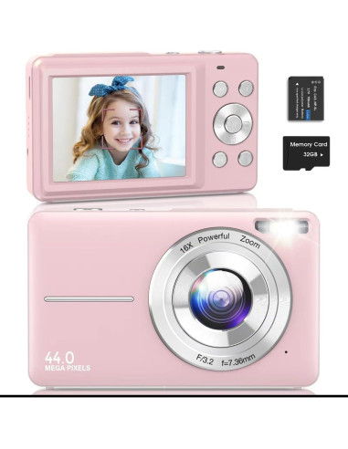 Cámara Digital Compacta Genérica 44MP Rosa con Zoom 16X