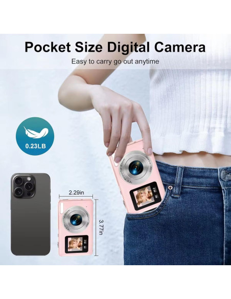 Cámara Digital Compacta Genérica 44MP Rosa con Zoom 16X
